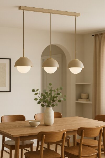 Hängelampe 3-flammig Glas Metall Beige E27 L:70 cm