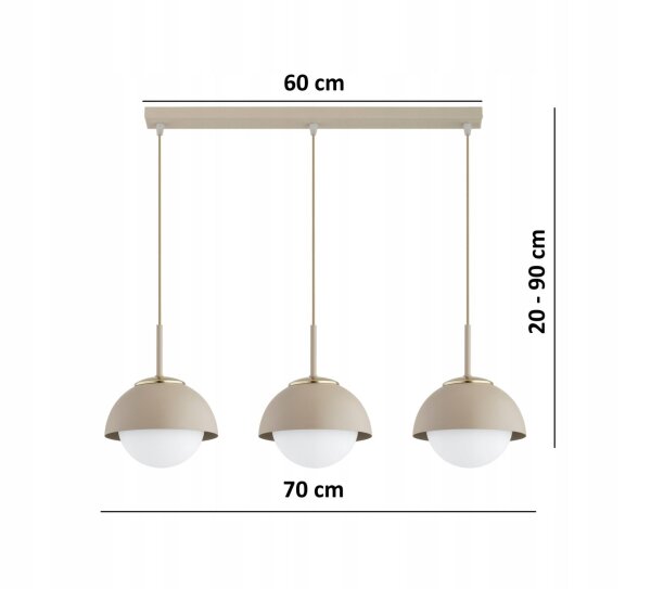 Hängelampe 3-flammig Glas Metall Beige E27 L:70 cm