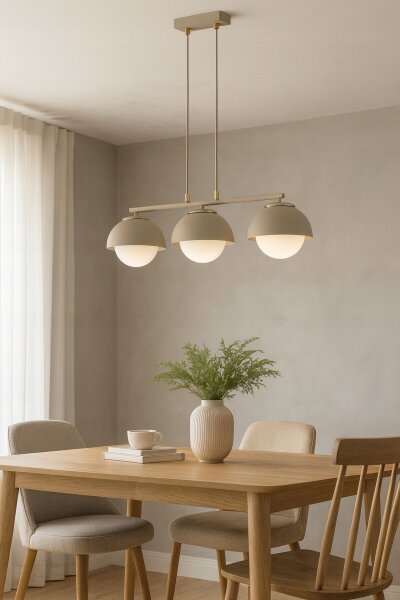 Hängelampe Glas Metall Beige 3-flammig E27 L:70 cm