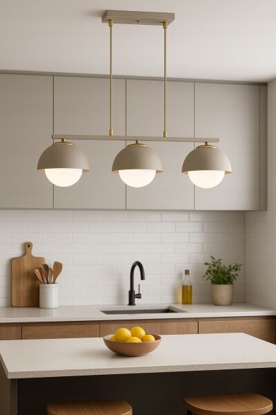 Hängelampe Glas Metall Beige 3-flammig E27 L:70 cm