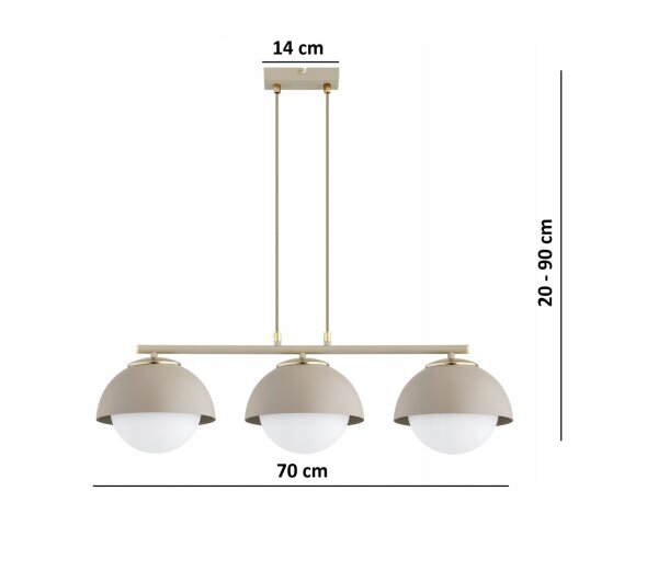 Hängelampe Glas Metall Beige 3-flammig E27 L:70 cm