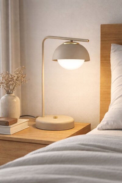 Tischlampe Glas Metall Beige Modern E27 38 cm blendarm