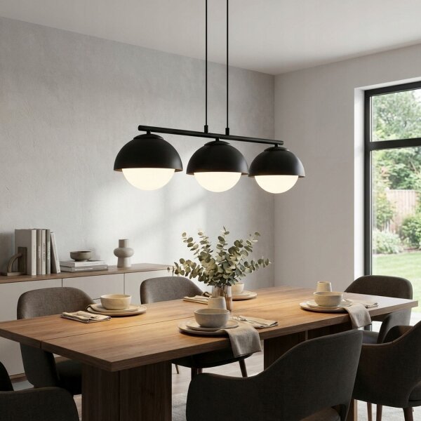 Hängelampe 3-flammig Glas Metall Schwarz E27 L:70 cm