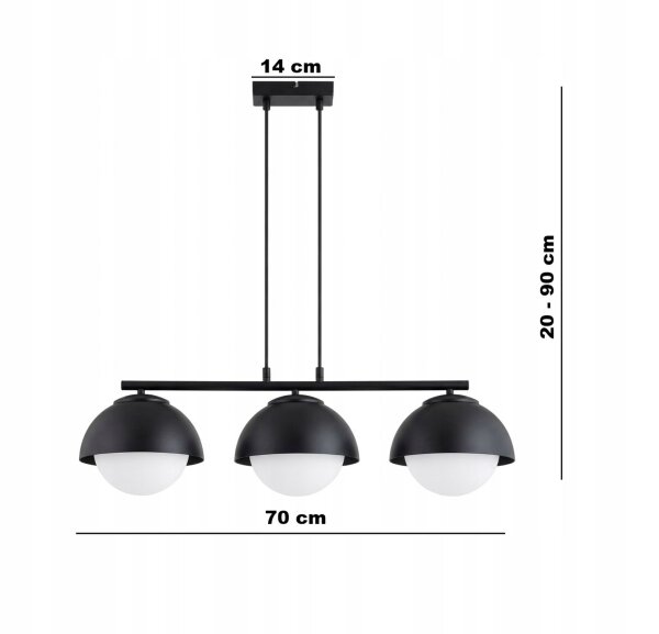 Hängelampe 3-flammig Glas Metall Schwarz E27 L:70 cm