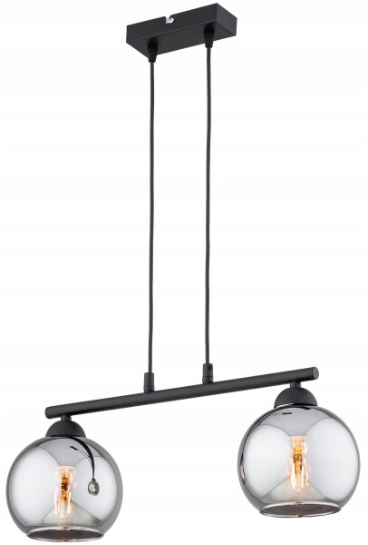Hängelampe 2-flammig Rauchglas Schwarz E27 L:30 cm
