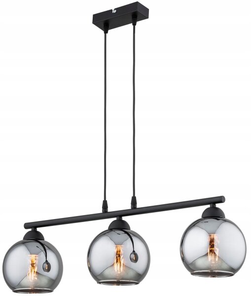 Hängelampe 3-flammig Rauchglas Schwarz E27 L:60 cm