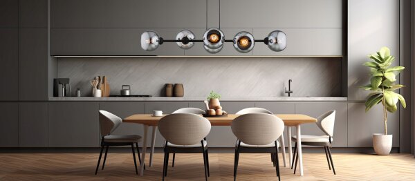 Hängelampe 6-flammig Rauchglas Schwarz E27 L:90 cm