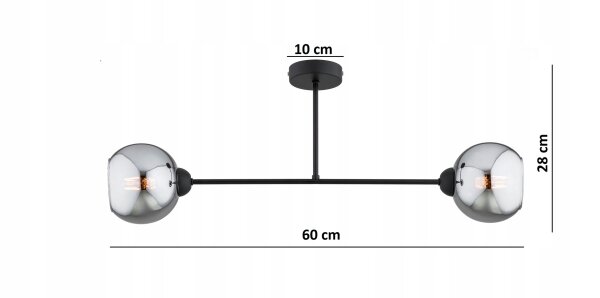 Deckenlampe 2-flammig Rauchglas Schwarz E27 L:60 cm