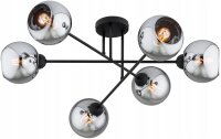 Deckenlampe 6-flammig Rauchglas Schwarz E27 L:70 cm