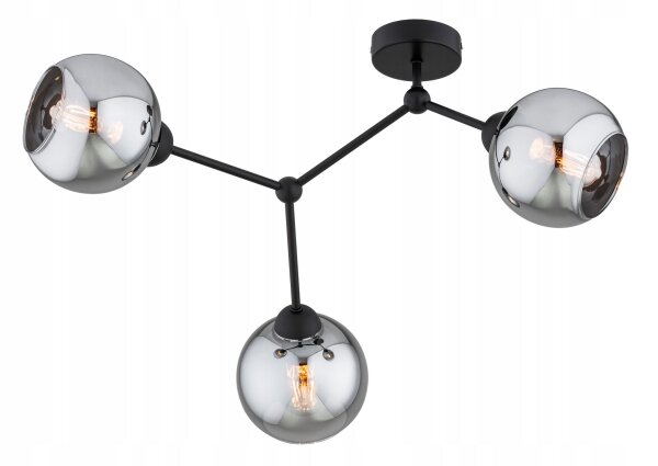 Deckenlampe 3-flammig Rauchglas Schwarz E27 L:70 cm