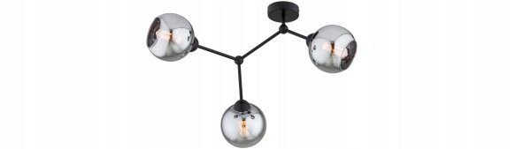 Deckenlampe 3-flammig Rauchglas Schwarz E27 L:70 cm