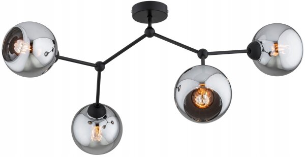 Deckenlampe 4-flammig Rauchglas Schwarz E27 L:80 cm