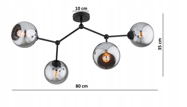Deckenlampe 4-flammig Rauchglas Schwarz E27 L:80 cm