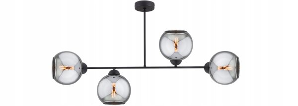 Deckenleuchte Rauchglas Schwarz 4-flammig E27 L:80 cm