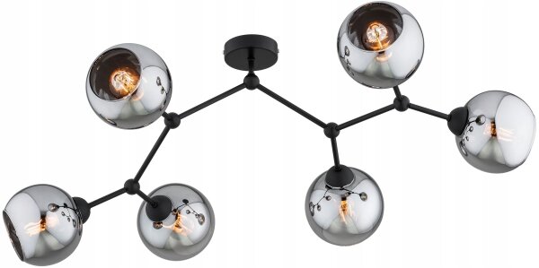 Deckenlampe 6-flammig Rauchglas Schwarz E27 L:80 cm