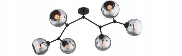 Deckenlampe 6-flammig Rauchglas Schwarz E27 L:80 cm