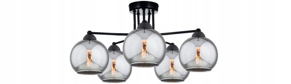 Deckenlampe 5-flammig Rauchglas Schwarz E27 B:80 cm