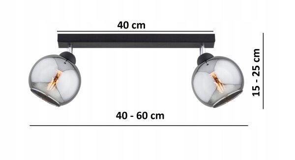 Deckenspot flexibel 2-flammig Rauchglas E27 L:40 cm