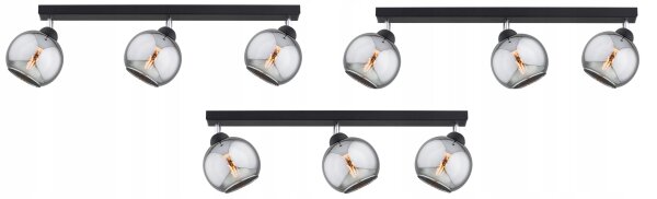 Deckenspot verstellbar 3-flammig Rauchglas E27 L:40 cm