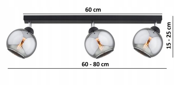 Deckenspot verstellbar 3-flammig Rauchglas E27 L:40 cm