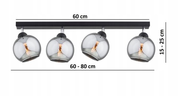 Deckenspot schwenkbar 4-flammig Rauchglas E27 L:60 cm