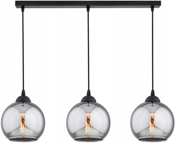 Hängelampe Rauchglas Schwarz 3-flammig E27 L:60 cm