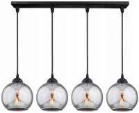 Hängelampe 4-flammig Rauchglas Kugel Schwarz E27 60 cm