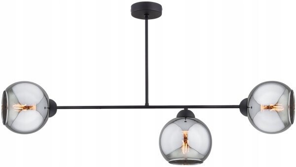 Deckenlampe 3-flammig Rauchglas Schwarz E27 L:80 cm