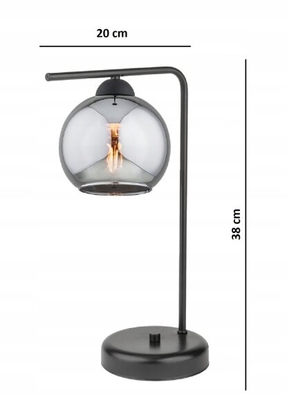 Tischleuchte Glas Metall Schwarz Rauchgrau E27 30 cm