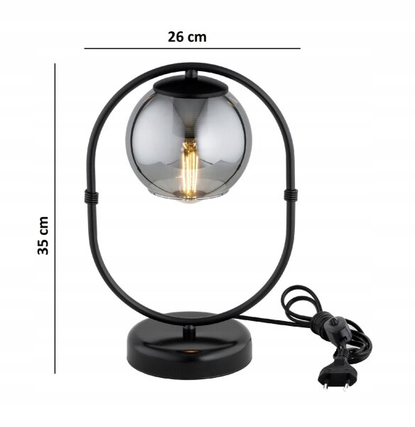 Tischleuchte Rauchglas Metall Schwarz E27 35 cm Modern
