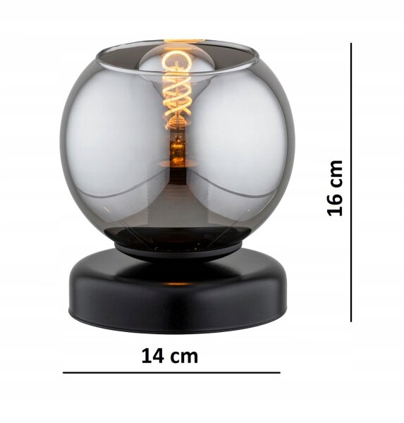 Tischleuchte Glas Schwarz Rauchgrau E27 16 cm blendarm
