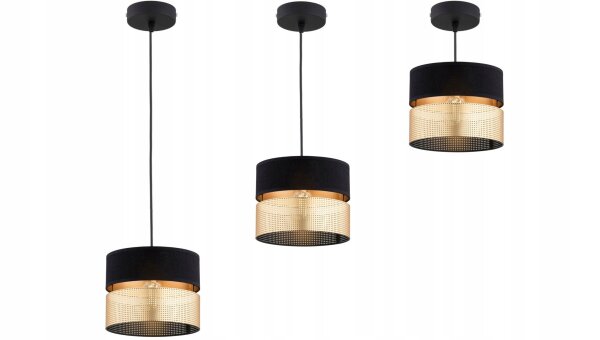 Pendelleuchte Schwarz Gold E27 B:20 cm Modern rund