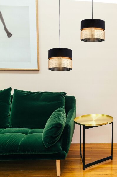 Pendelleuchte 2-flammig Schwarz Gold E27 L:50 cm Modern