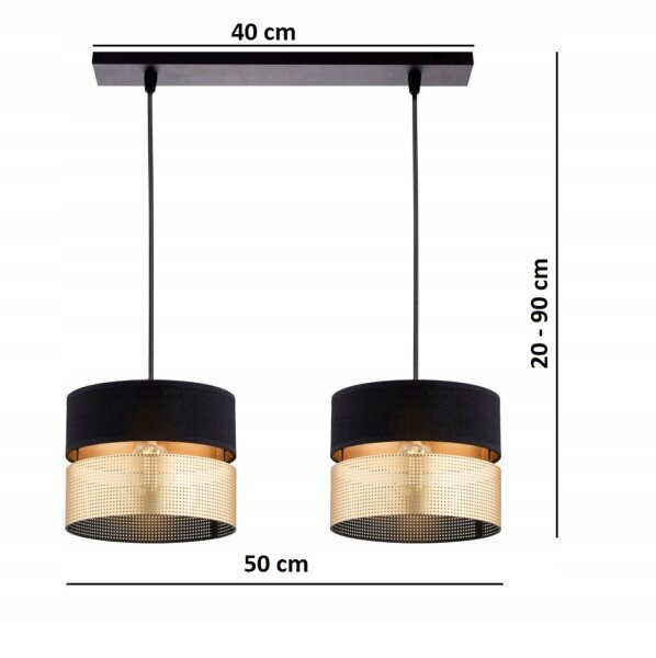 Pendelleuchte 2-flammig Schwarz Gold E27 L:50 cm Modern