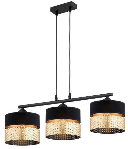 Hängelampe Schwarz Gold 3-flammig E27 L:70 cm Modern