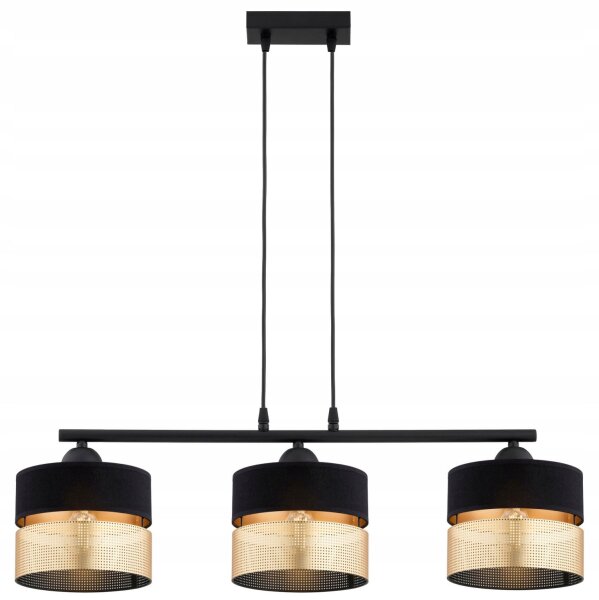 Hängelampe Schwarz Gold 3-flammig E27 L:70 cm Modern