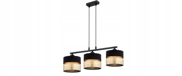 Hängelampe Schwarz Gold 3-flammig E27 L:70 cm Modern