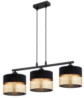 H&auml;ngelampe Schwarz Gold 3-flammig E27 L:70 cm Modern