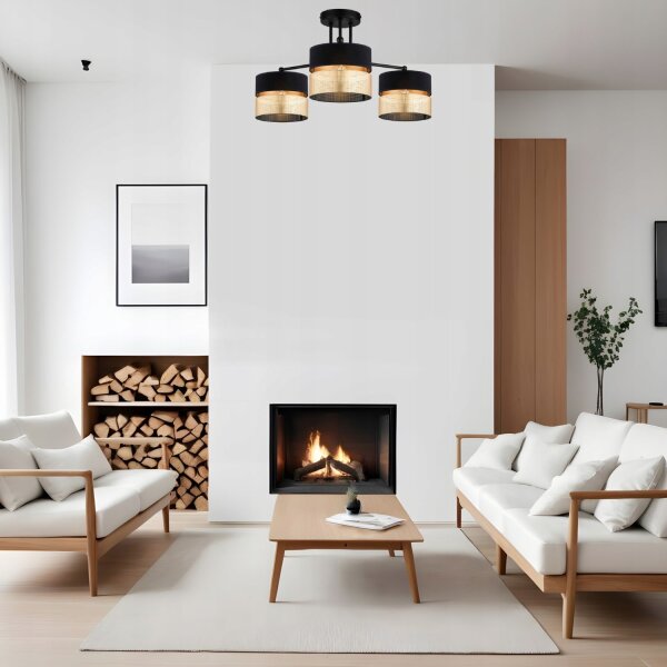 Deckenleuchte 3-flammig Schwarz Gold Modern E27 B:60 cm