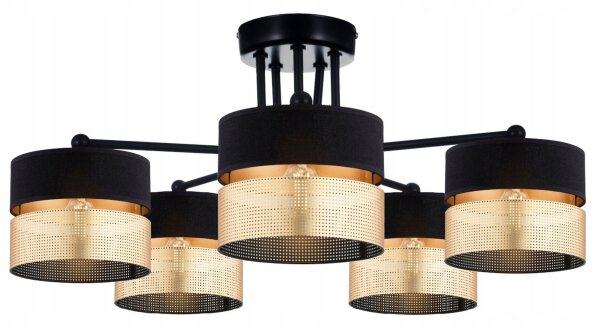 Deckenlampe 5-flammig Schwarz Gold E27 B:60 cm Modern