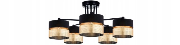 Deckenlampe 5-flammig Schwarz Gold E27 B:60 cm Modern