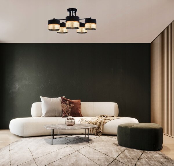 Deckenlampe 5-flammig Schwarz Gold E27 B:60 cm Modern
