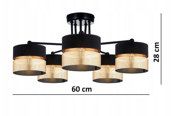 Deckenlampe 5-flammig Schwarz Gold E27 B:60 cm Modern