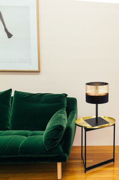 Tischlampe Schwarz Gold E27 H:38 cm Modern wohnlich