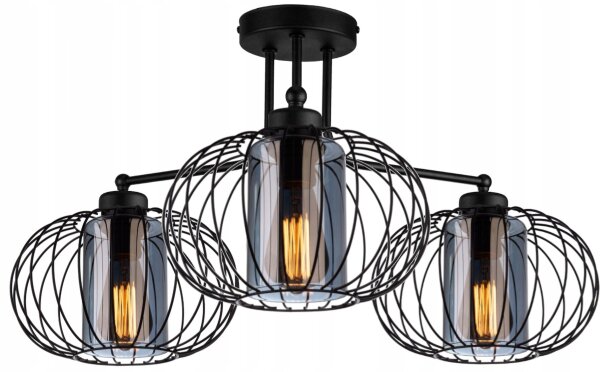 Deckenlampe Glas Metall Draht Schwarz E27 B:65 cm