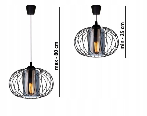 Pendelleuchte Glas Schwarz Draht E27 B:28 cm Modern