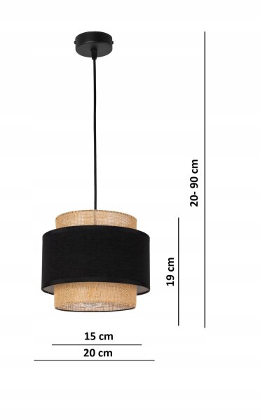 Pendelleuchte Stoff Schwarz Beige E27 B:20 cm blendarm