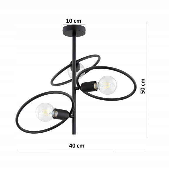 Deckenleuchte Schwarz Metall E27 B:40 cm Ringe Modern