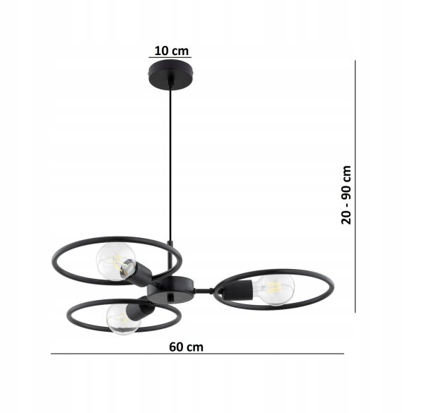 Pendelleuchte 3-flammig Schwarz E27 B:60 cm Modern