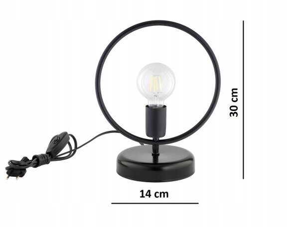 Tischleuchte Schwarz Metall E27 H:30 cm Ring Modern